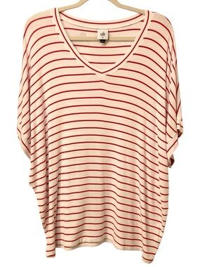 CAbi Cookout Tee Red & White Stripes V-Neck Dolman Sleeves Size XL